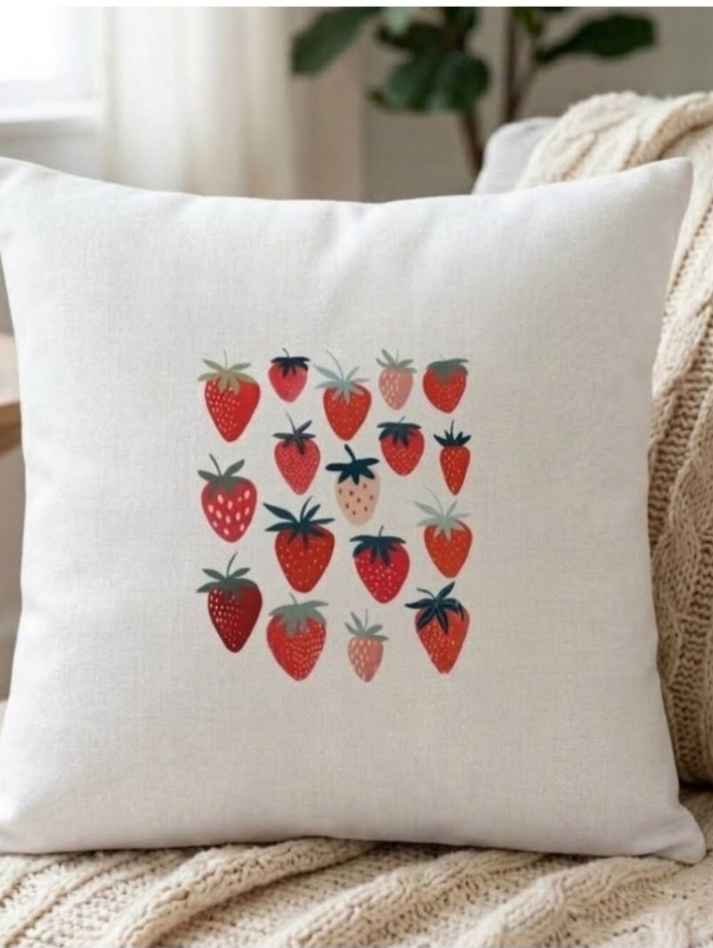New Decorative Strawberry Print Throw Pillow Cover